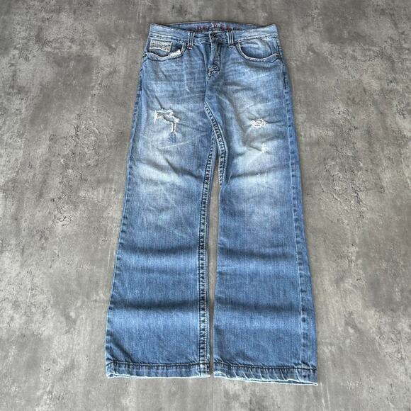 Vintage Y2K Affliction Style Embroidered Boot Cut Grunge Opium Jeans - Picture 2 of 5